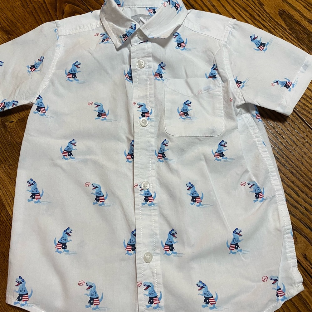 Patriotic dinosaur button down shirt 4t